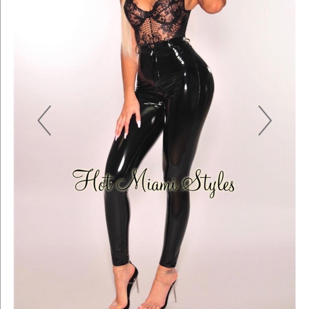 black high waist stretchy latex pants